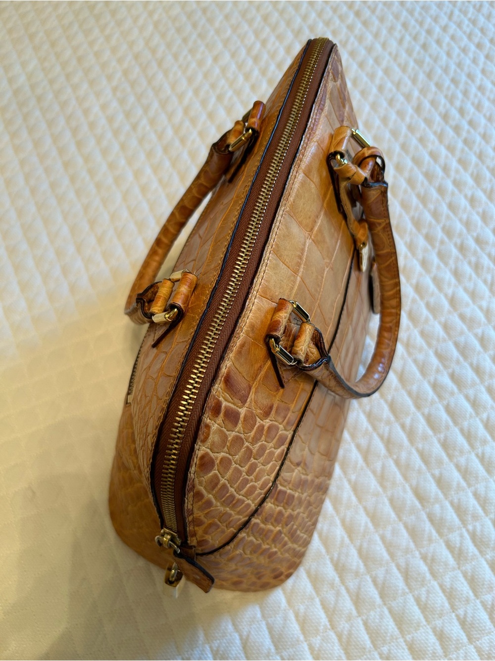 GORGEOUS Dooney & Bourke Italian Croc Embossed MBC3 Zip Zip Satchel in Tan - Picture 7 of 12